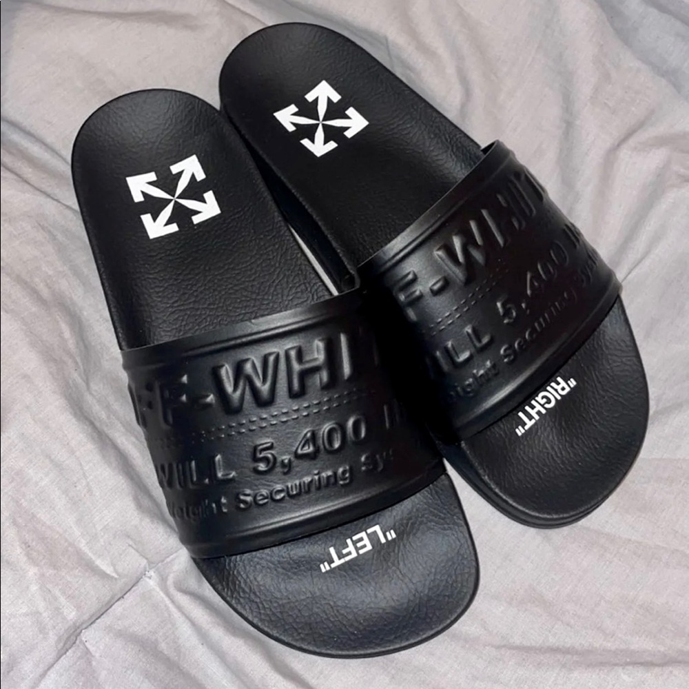 off-white unisex pool slides.
